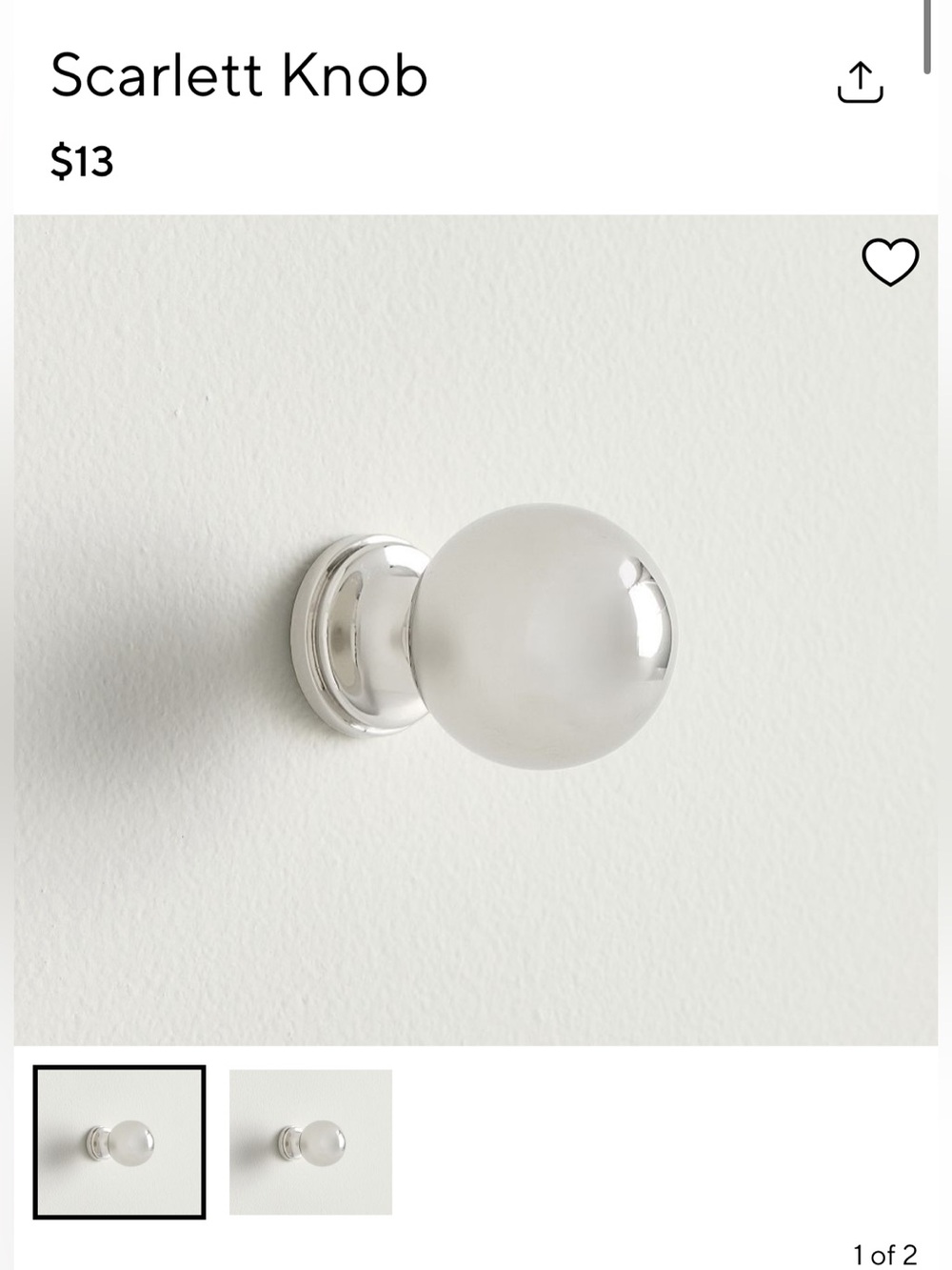 NIB Set of 6- Pottery Barn Scarlett Cabinet or Drawer Knob in Polished Nickel